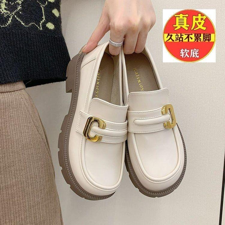 Product Introduction of Plover Authentic Leather Loafers Women's 2023 Spring and Autumn New Platform Thick Heel Pumps British Style Versatile Small Leather Shoes 19