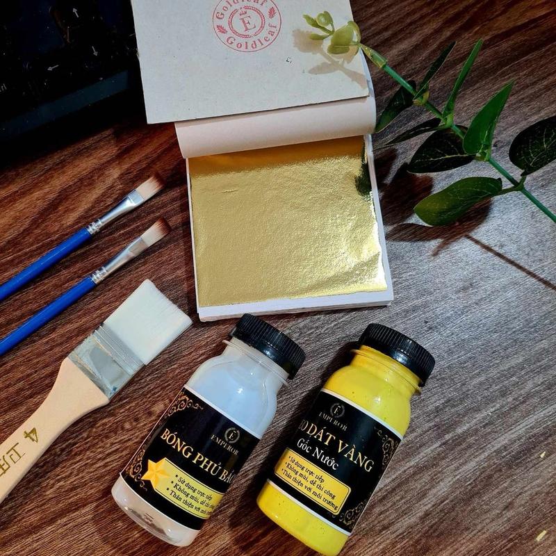  Bộ sản phẩm 100 lá dát vàng tại nhà lá vàng B giòn cọ vẽ keo bóng phủ chổi dặm vàng đầy đủ porcelain may mắn thần tài mini để bàn văn phòng đỏ cam đồ trang trí phong thủy 