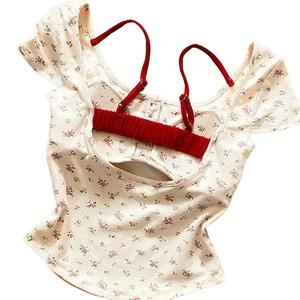 เปลือย, ดีไซน์ลายดอกไม้​​​เสื้อยืดแขนสั้นปลอม 2 ชิ้น พร้อมแผ่นรองหน้าอก สำหรับผู้หญิง เสื้อพิมพ์ลายฤดูร้อนใหม่ 2024 สไตล์อิน Women Clothing Lady