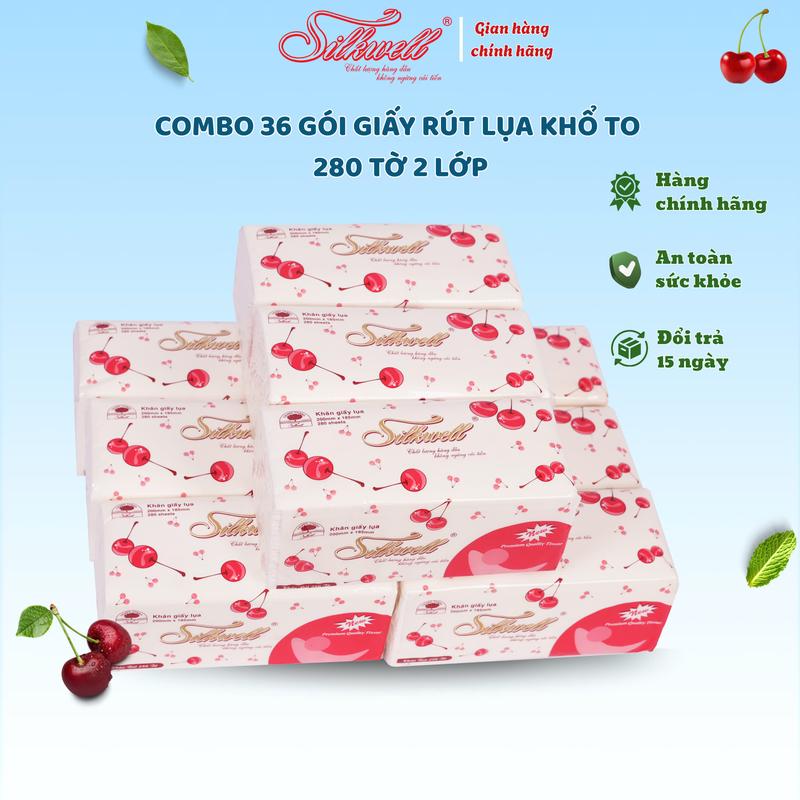COMBO 36 Gói Giấy Ăn Rút Lụa Silkwell 280 Tờ 2 Lớp Khổ To Siêu Mềm Mịn Không Tẩy Trắng Không Bụi Giấy Hàng Chính Hãng