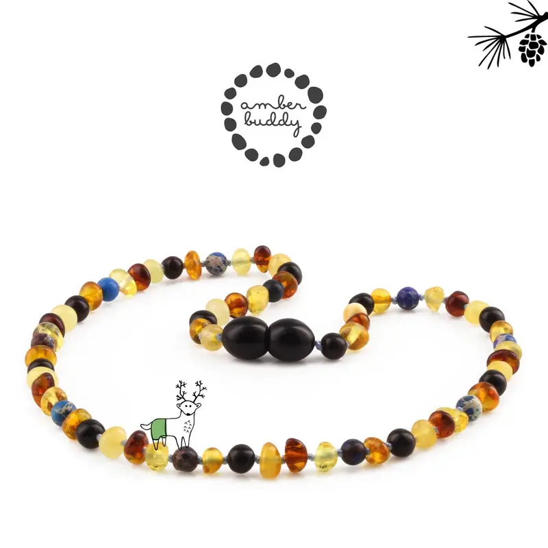 Amber Buddy - LE555 Kalung Bayi Amber dengan Deep Blue Imperial Jasper. LE555 5