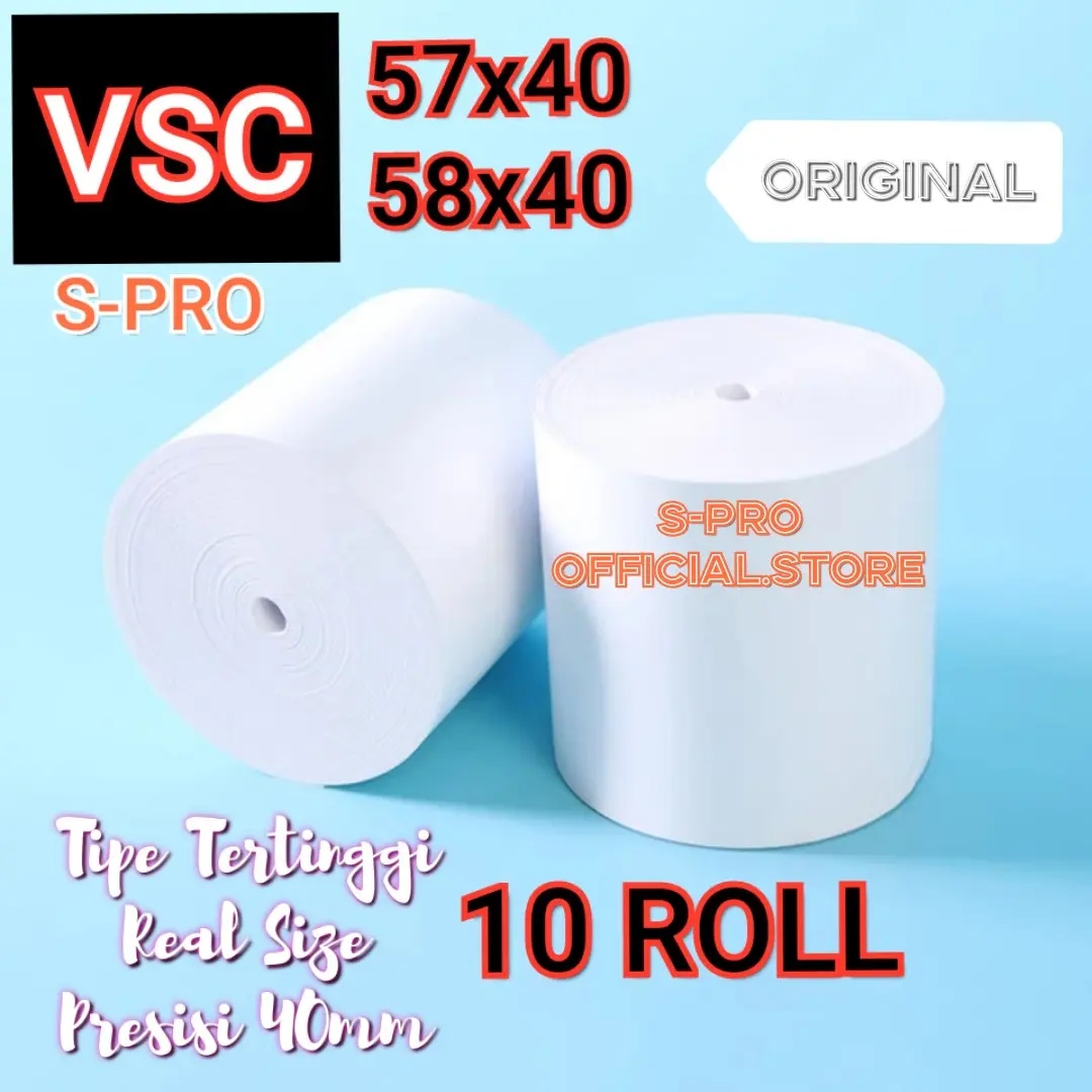 Kertas Thermal Struk 57x40 58x40 Printer 58mm Hitam - 10 Roll - Black