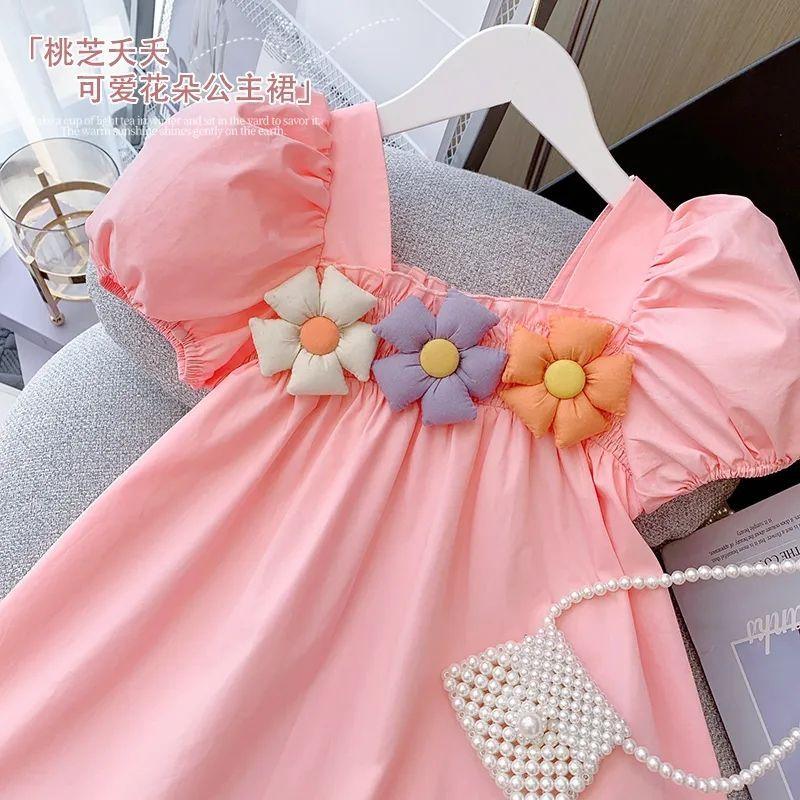 Váy Mùa Hè, Thời Trang Bé Gái, Váy Công Chúa Ngọt Ngào Váy Cổ Vuông Dễ Thương, Cho Bé, Mới Năm 2024 4