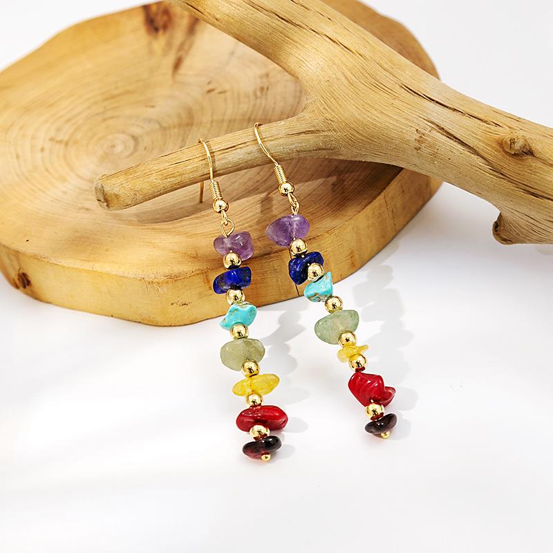 Product Introduction of Bông Tai Mảnh Đá, Nhiều Màu Sắc, Thiết Kế Bất Đối Xứng Sáng Tạo, Bọc Dây, Bảy Màu, Bông Tai Thả Thủ Công 2