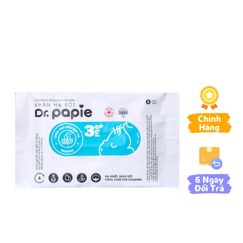 Khăn lau hạ sốt Dr.Papie 5 tờ cho bé 3M+
