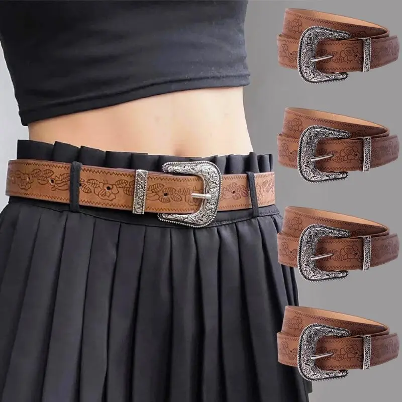 Trendy Retro Y2K Print Brown Belts Fashionable Versatile Personalized Decoration Waistband High Quality Clothing Accessories