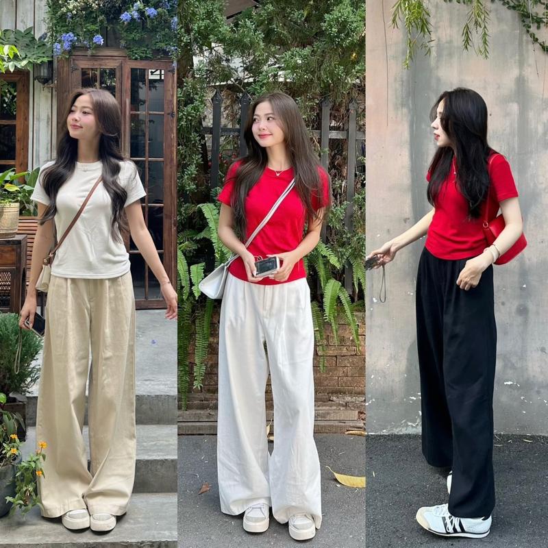 Quần vải thô suông mềm ống rộng basic 2 màu