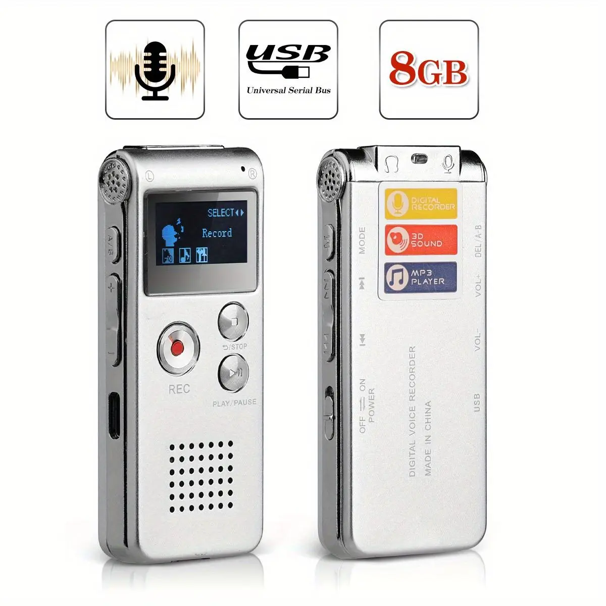 Portable Digital Voice Recorder, 1 Count USB Rechargeable Voice Recorder, High-capacity Memory Recording Equipment for Home Office