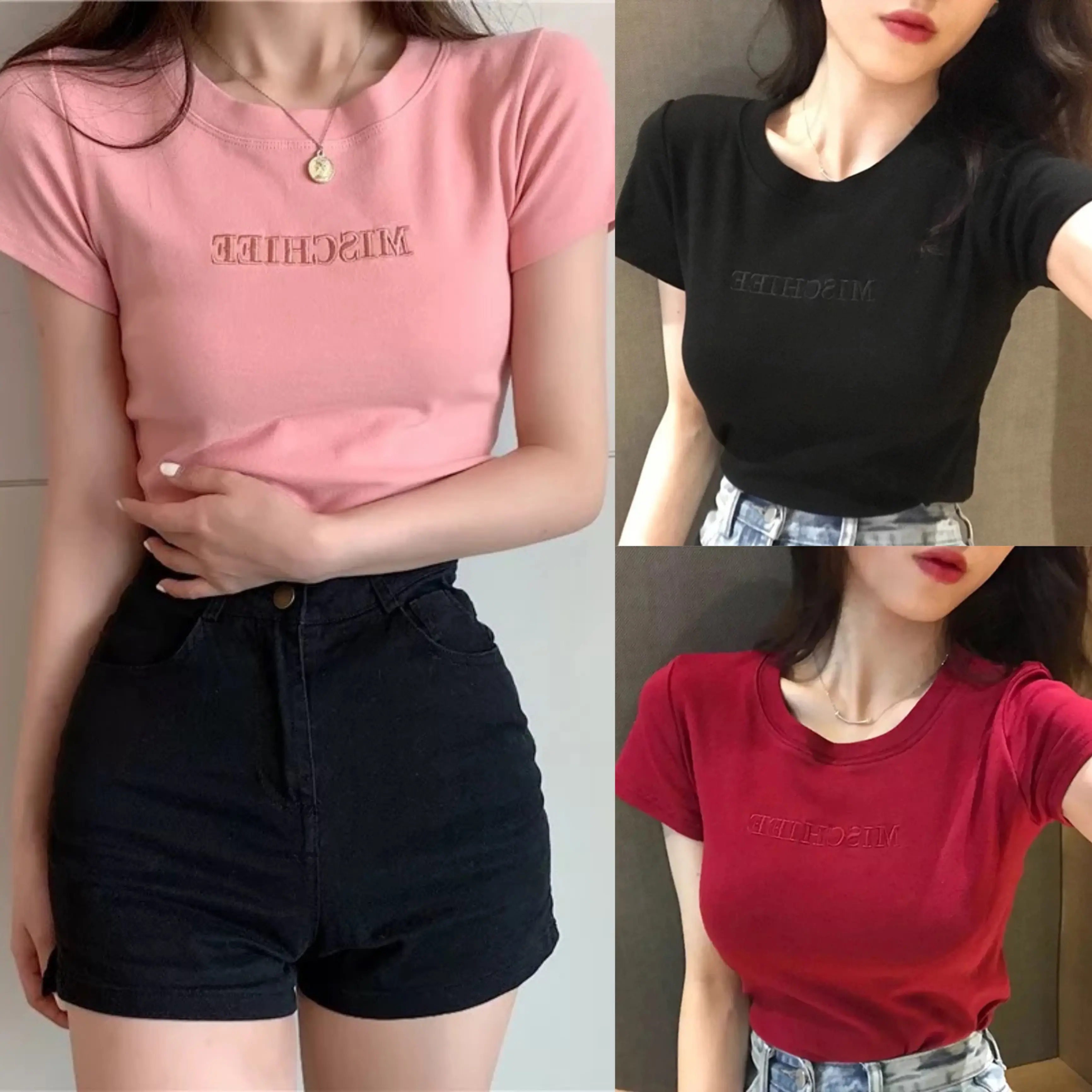 UNIQUE TRENDS Korean Style Cotton Spandex Casual Fit Tees Short Sleeve Top 914 Cotton Spandex Tee tshirts women