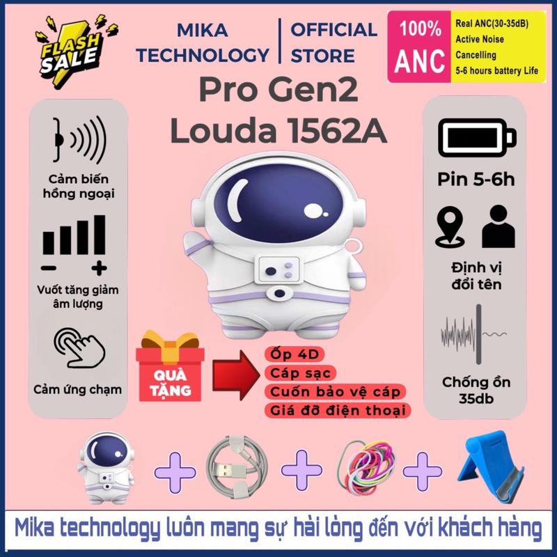 Tai Nghe Pro.2 Chip Louda 1562A Cảm Biến Hồng Ngoại Xuyên Âm Chống Ồn ANC 35db Vuốt Tăng Giảm Âm Lượng Pin 6H Cảm Ứng Chạm Thông Minh Nhét tai Micrô tích hợp Khử tiếng ồn Bluetooth