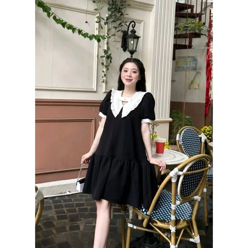 Váy YT43 , Đầm đuôi cá from rộng phối cổ v bèo mặc đi làm , đi chơi