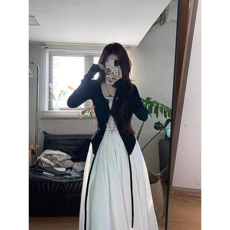 Bộ Váy Nam Cỡ Nhỏ Phong Cách Đầu Thu, Áo Cardigan Thiết Kế Đẹp, Váy Hai Dây Thanh Lịch, Dành Cho Phụ Nữ, Hàng Mới Về 2024 2