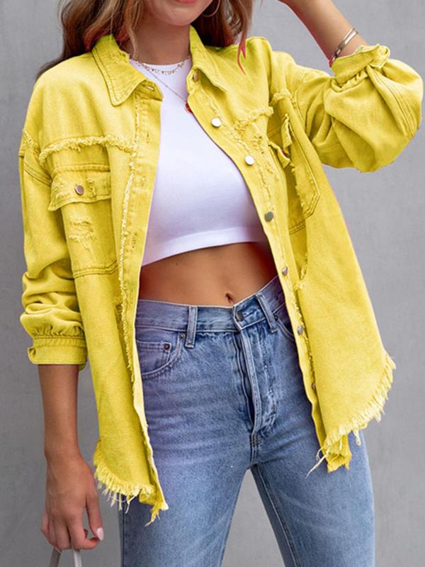 Women's Plain Ripped Raw Hem Button Front Drop Shoulder Coat, Casual Pocket Long Sleeve Collared Outerwear, Airport Outfits, Women's Shacket, Ladies Clothes, Summer Outfits 2024, Coats for Women Womenswear Jackets Tops Comfort Basic Fitted Minimalist 6