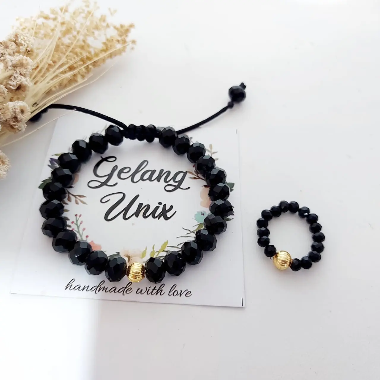 Satu set gelang cincin kristal simpel murah