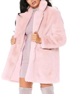 Women's Solid Button Front Pocket Faux Fur Over Coat, Casual Long Sleeve Outerwear for Fall & Winter, Women's Clothing for Daily Wear