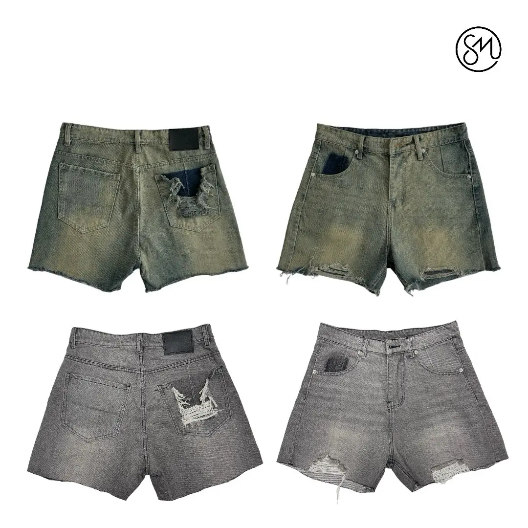 POCKET WASH SHORT - Quần short jeans wash túi form ống rộng