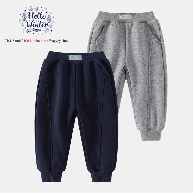Quần nỉ bé trai hãng WELLKIDS Quần dài lót nỉ bé trai mẫu mới 2025 Cotton