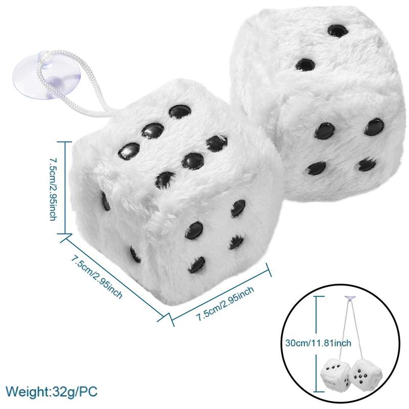 Creative Plush Dice Design Car Hanging Decoration, 1 Pair Soft Dice Car Mirror Hanging Ornament, Car Interior Accessories 3