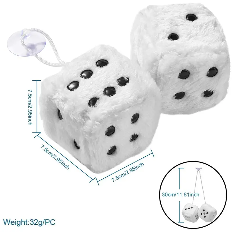 Creative Plush Dice Design Car Hanging Decoration, 1 Pair Soft Dice Car Mirror Hanging Ornament, Car Interior Accessories 1