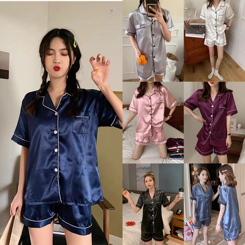 Luckybag-shop-Korean fashion pajamas, satin women, short sleeve shirt + shorts 1812 0