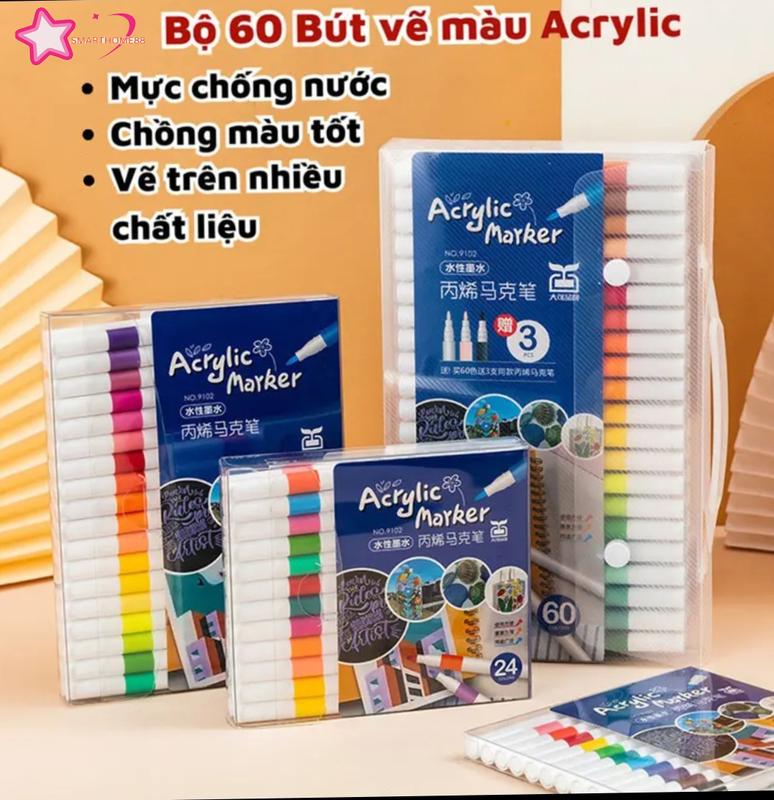  Bộ màu Acrylic Marker 60 màu vẽ trên mọi chất liệu vải chai lọ bút sơn Acrylic không dính tay chống nước bút lông màu tiện dụng quà tặng cho bé 
