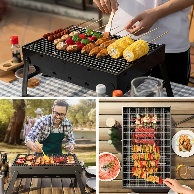 Bếp Nướng Than Nướng Thịt Cầm Tay Có Thể Gập Lại Bếp BBQ Đốt Gỗ Bằng Thép Không Gỉ Để Cắm Trại Ngoài Trời Bếp Nướng Nấu Ăn Dụng Cụ Cho Dã Ngoại Bãi Biển Sân Sau 6