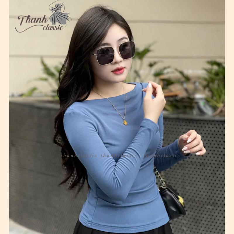 Áo thun nữ cổ thuyền tay dài áo kiểu lệch vai có dún eo chất thun tăm mềm mịn form áo thanh lịch dễ phối -Thanh classic Women Top
