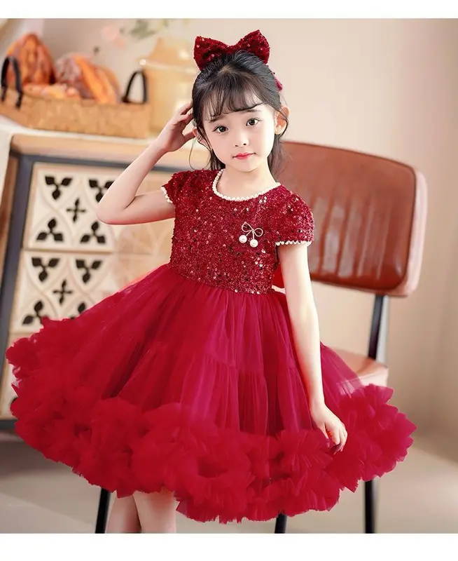 [KIDSFASHIONKOLEKSI] 1046 Dress Pesta Anak Perempuan Payet Pin Cherry Brenda Princess Free Pita 7