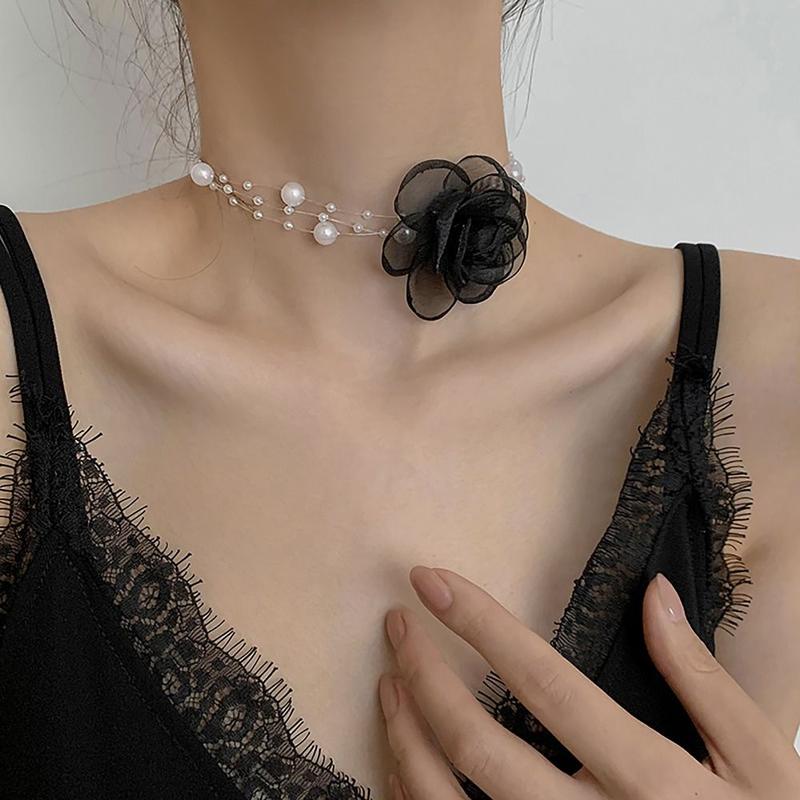 Vòng Cổ Choker Hoa Hồng, Ngọc Trai Ngọt Ngào Phụ Kiện Cổ, Vòng Cổ Choker Hoa Hồng, Dây Chuyền Xương Đòn Có Thể Điều Chỉnh Thích Hợp Cho Tiệc Cưới 1