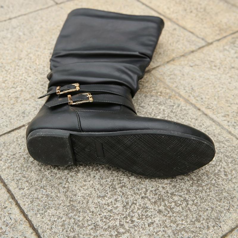 Strip Buckle Side Zipper Casual Boots, Round Toe Comfortable All-match Women's Fashion Boots For Autumn And Winter 4