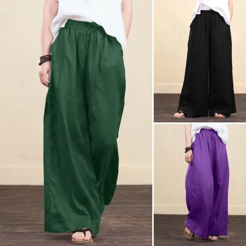 New Women's Loose Wide-Leg Pants Fashionable Elegant Cotton and Linen Trousers for Women Womenswear Bottom Lingerie Comfort