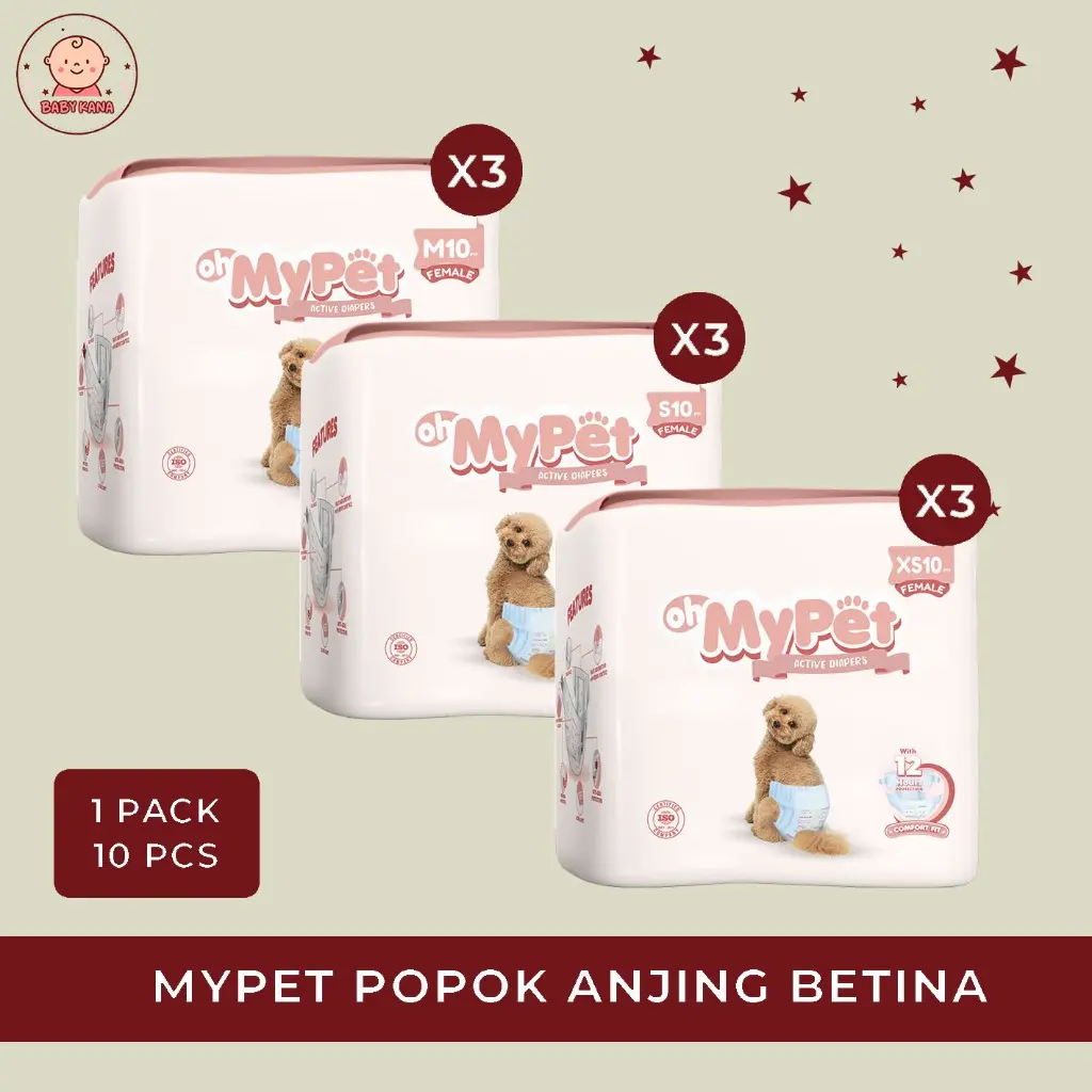 [PAKET 3 BALL] OhMyPet Female Diapers - Popok Anjing Kucing Betina 1 Pack isi 10 Pcs/ Cat Dog Diapers / Size XS S M