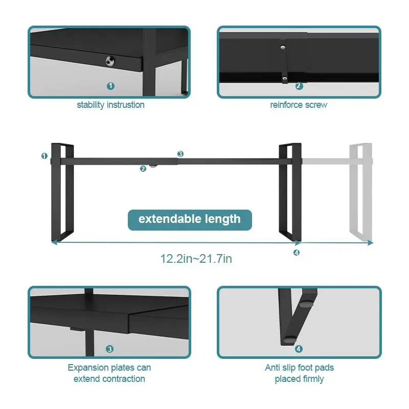 Kitchen Cabinet Shelf, 1 Count Expandable Organizer Riser Rack for Kitchen Pantry Cupboard, Under Sink Countertop Home Organization 3