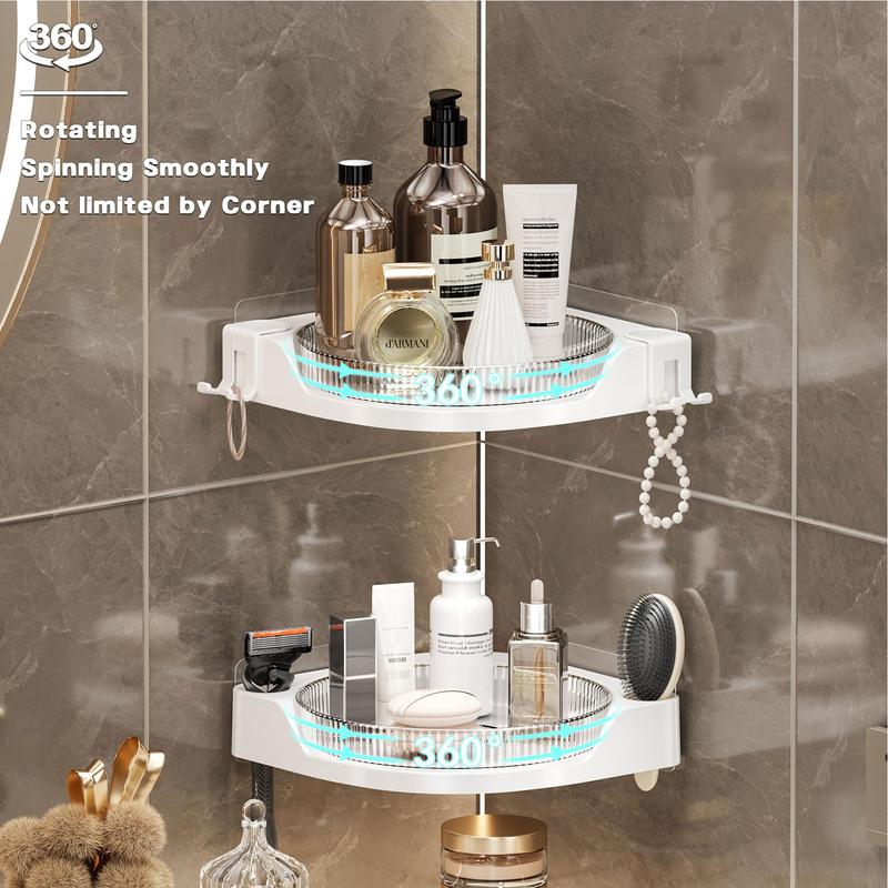Product Introduction of 360° Rotatable Shower Shelf, Large Capacity Single Layer Shower Storage Rack with Hooks, Shower Organizer for Bathroom, Kitchen and Toilet 9