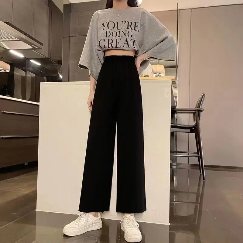Quần Ống Rộng Màu Đen, Phong Cách Mùa Hè, Dành Cho Học Sinh Nữ, Phong Cách Hàn Quốc, Dễ Phối Đồ Cạp Cao, Dáng Rộng Vừa Vặn, Quần Cropped Xén, Quần Thẳng Thường Ngày, Năm 2024