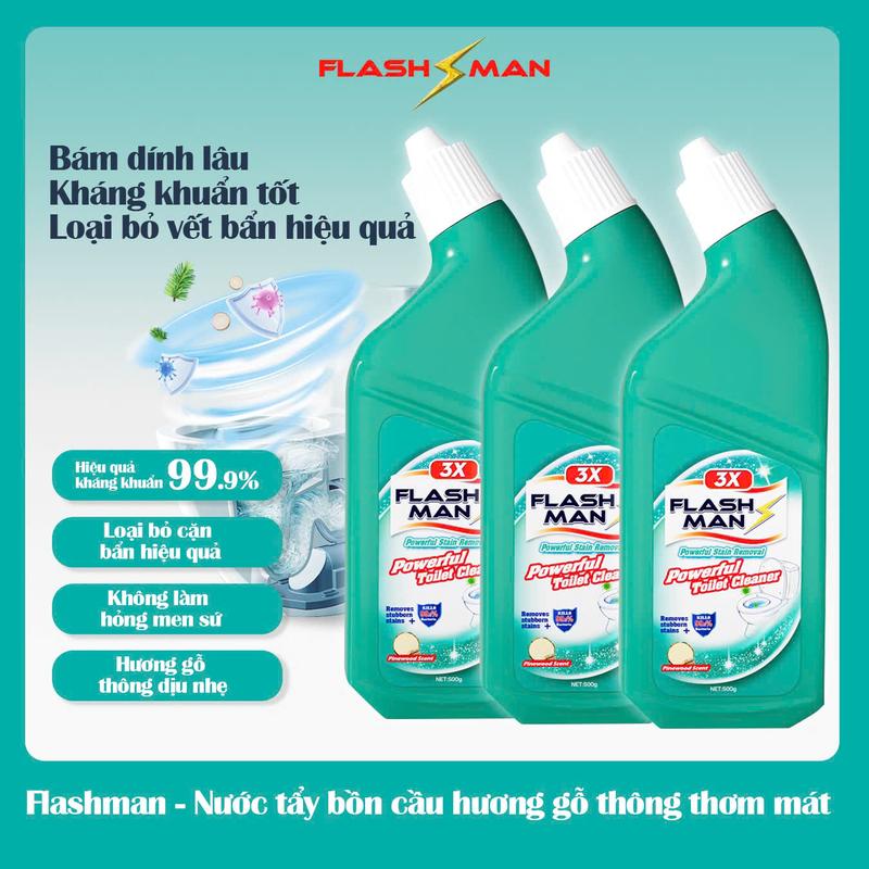FLASH SALE 3 CHAI Nước tẩy bồn cầu Flashman - Làm sạch hiệu quả - Diệt khuẩn - Khử mùi khó chịu 500g 1 chai