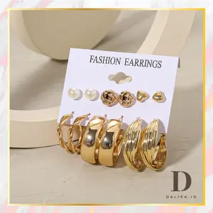 Anting Set Tusuk 6 Pasang Setengah Hoop Model Selaput Daun