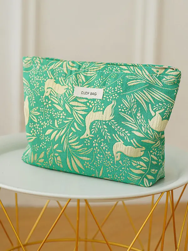 Deer & Leaf Print Makeup Bag, Large Capacity Cosmetic Storage Bag, Portable Travel Toiletry Bag, Zipper Makeup Organizer Pouch 7