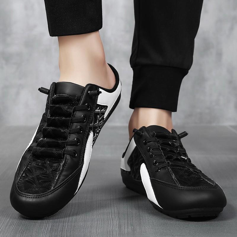 2024 New Summer breathable slip-on baotou drag men s shoes Doudou Korean version of the trendy canvas lazy half-trail RWES52 2