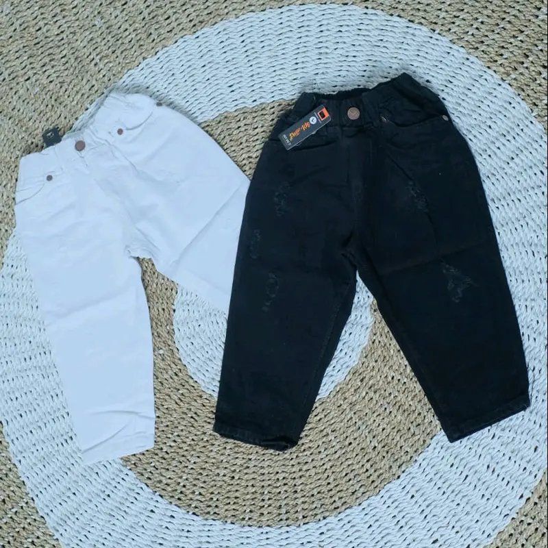 CELANA PANJANG ANAK SOBEK HITAM PUTIH// Bisa buat Laki-laki & Perempuan UNISEX Fashion Hitam celana anak laki laki celana  anak murah 5