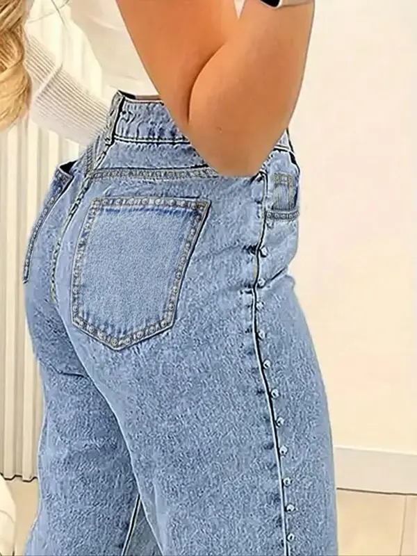 Women's Plain Jeans, Fashion Casual Wide Leg Pants for Daily Outdoor Wear, Ladies Bottoms for All Seasons, Womenswear 2
