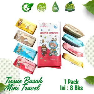 (OP) TISU BASAH MINI MURAH ISI 8 PACK / BUNGKUS MINI WIPES TISSUE WAJAH / BAYI TISU TRAVEL MOTIF LUCU