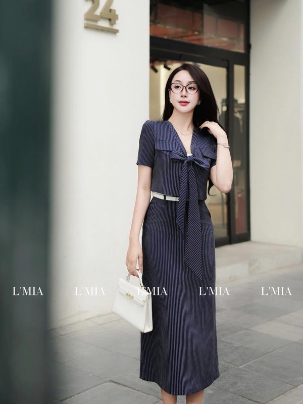 Set đầm công sở, dự tiệc màu xanh navy (xanh đậm) thanh lịch, sang trọng thương hiệu L'MIA Design 2