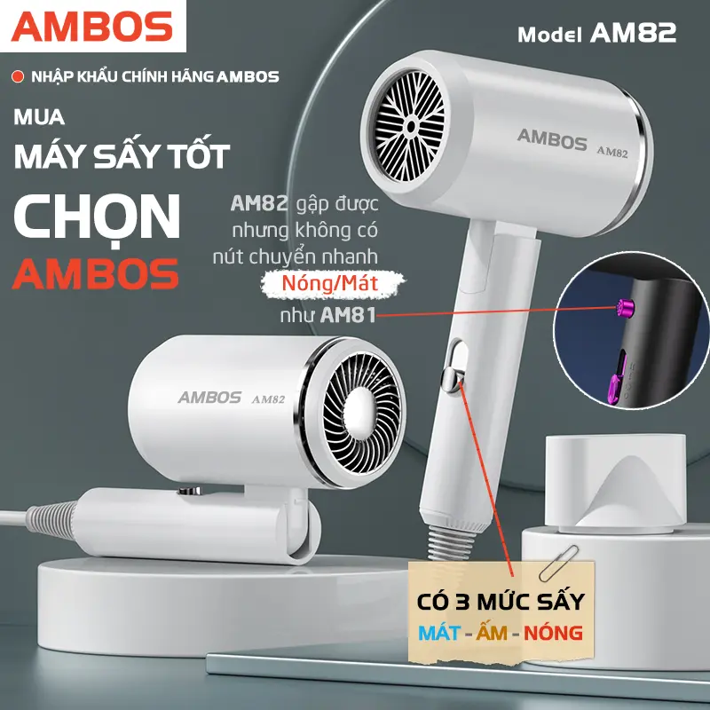 Máy sấy tóc Ambos 3 mức nhiệt nóng lạnh, ion âm và ánh sáng nano xanh giúp mượt tóc chống khô xơ, lực sấy mạnh, bảo hành đổi trả toàn quốc nếu lỗi 7