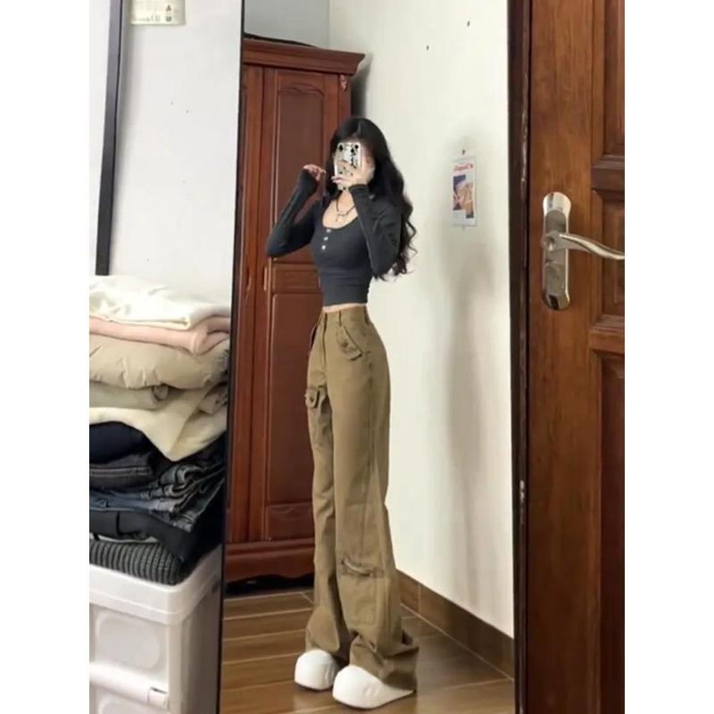 Quần Jean Túi Hộp Phong Cách Rung Cảm Mỹ, Dành Cho Nữ, Hàng Mới Về Mùa Hè, Cạp Cao, Phiên Bản Hẹp Bó Sát, Quần Thường Ngày Ống Đứng, Thời Trang 2