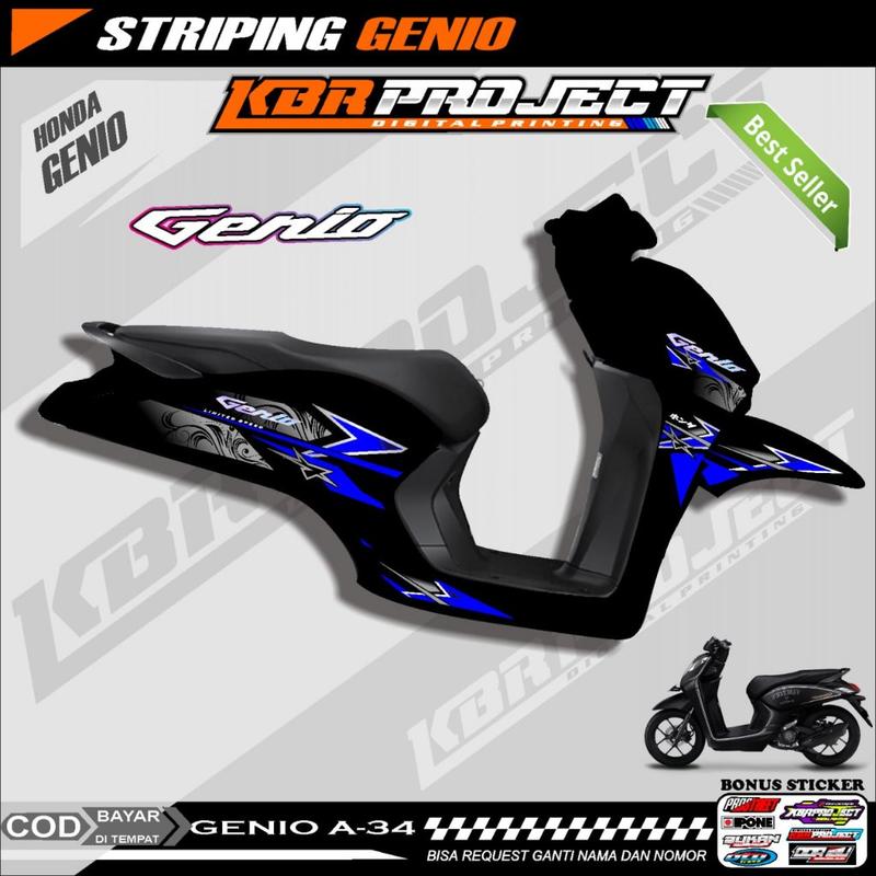 GENIO STIKER SRTIPING PREMIUM MOTOR KEREN STIKER LIS VARIASI GENIO STIKER MOTOR HONDA DESAIN RACING A.34 HOLOGRAM TRANSPARAN BISA COD Motorcycle 1