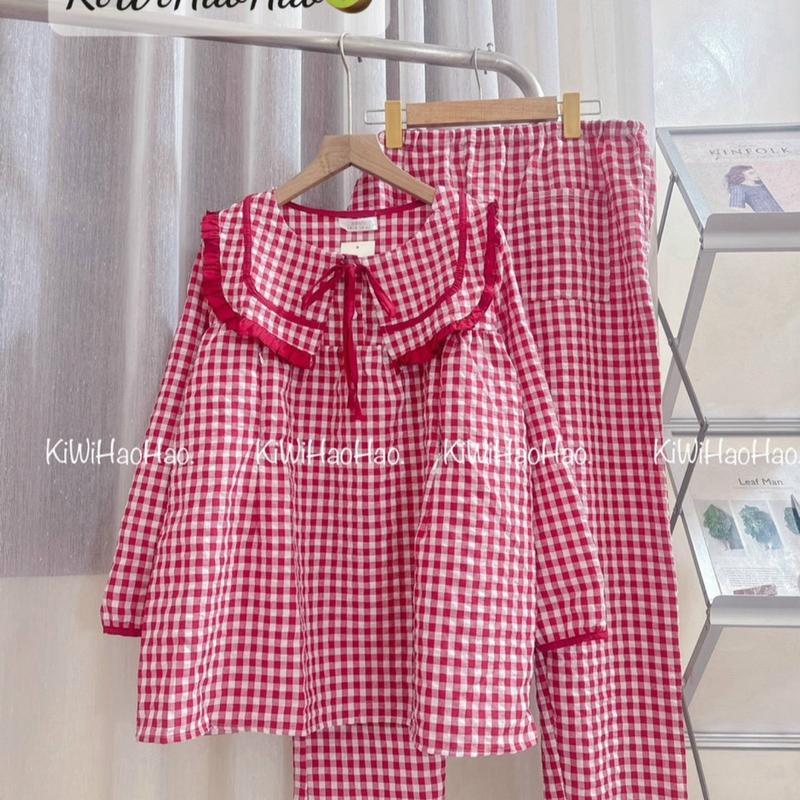 Bộ Bầu Dài Caro Chất Đũi Hàn Cao Cấp Mềm Mịn , Mặc Cả Sau Sinh Áo Có Khóa Tu Ti Đầm Bầu 6