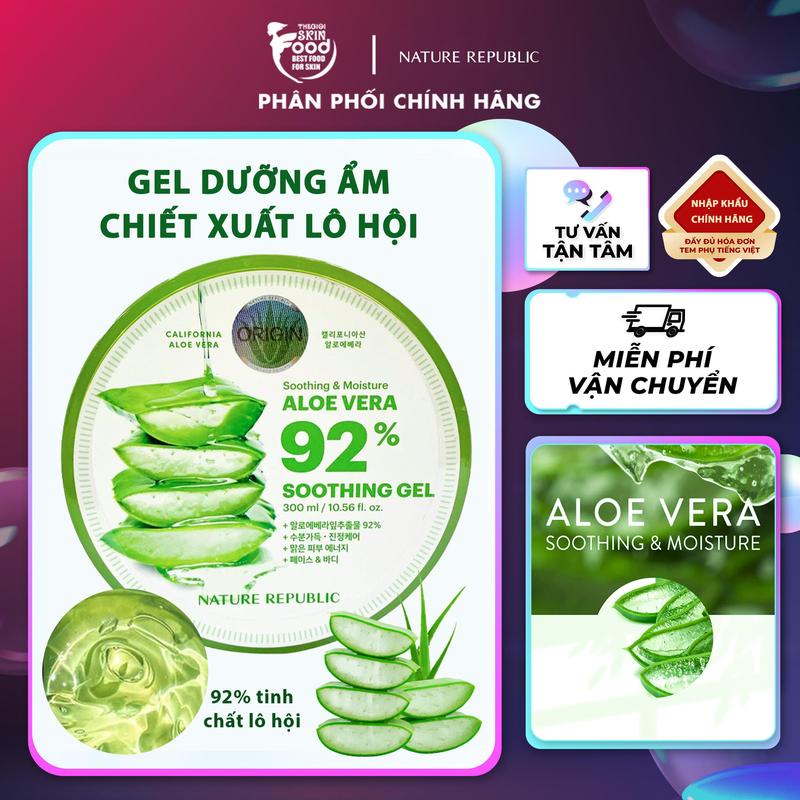 Gel Dưỡng Ẩm Chiết Xuất Lô Hội Nature Republic Soothing & Moisture Aloe Vera 92% Soothing Gel 300ml Skincare Chăm Sóc Da