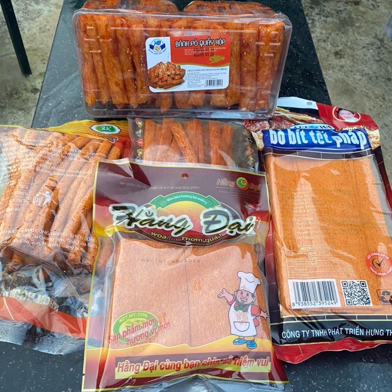 Combo 5 Món Cay Cay ,1 Hộp Bánh Pò Quẩy 1 Hằng Đại Miếng 1 Gói Snack Gân Bò 1 Gói Bò Bít Tết Pháp 1 Gói Gậy Đuôi Bò Thơm Ngon