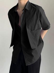 Men's 2 in 1 Pocket Button Front Shirt, Regular Fit Casual Street Short Sleeve Top for Summer, Fashion Men's Clothes for Daily Wear